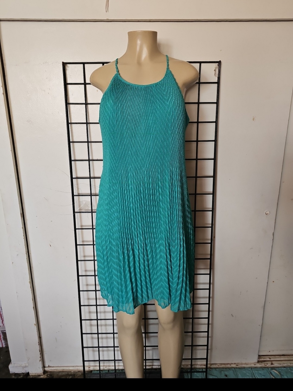 Elle Teal Pleated Halter Mini Dress